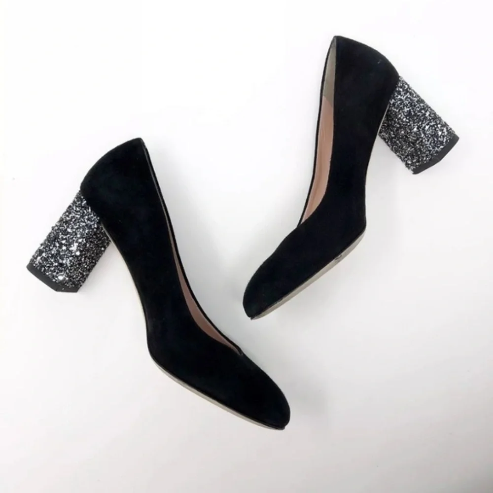 🖤 KATE SPADE 🩶 Metallic Glitter Chunky Heel Pumps sz 6 - Picture 6 of 8